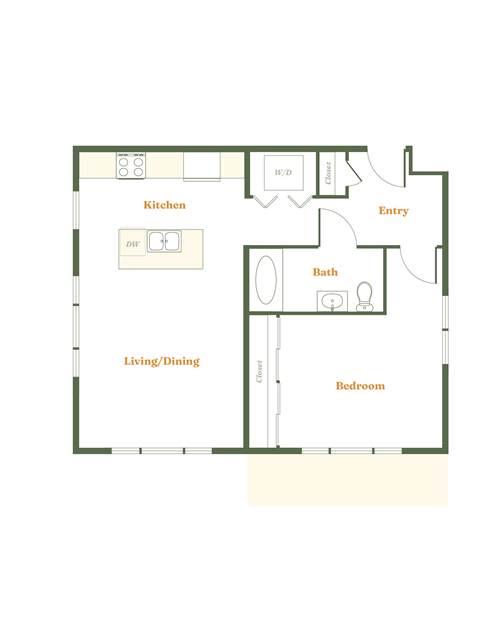 a floor plan of a unit with a bedroom and living room
